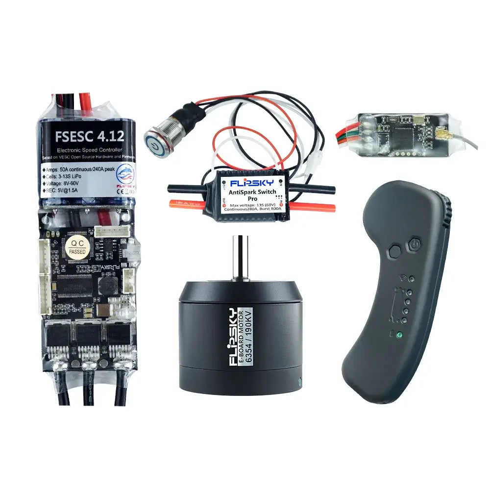 Group S3 DIY Electric Skateboard Kit – FSESC4.12 ESC, BLDC 6354 190KV Motor, Anti-Spark Switch, Bluetooth & Remote – 12S Compatible E-Skateboard Conversion Kit