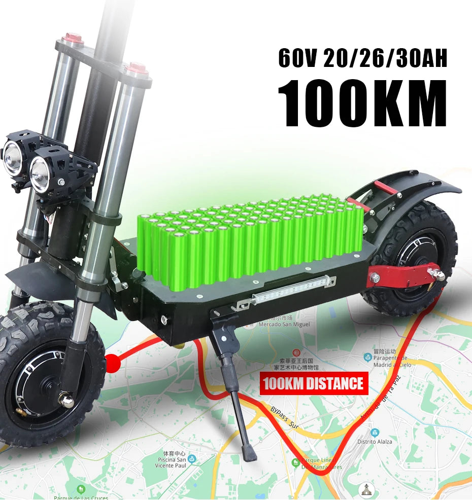 TurboVoyager 5600: 72V 5600W Off-Road Electric Scooter – 90 km/h Max Speed, 110 km Range, Foldable Design