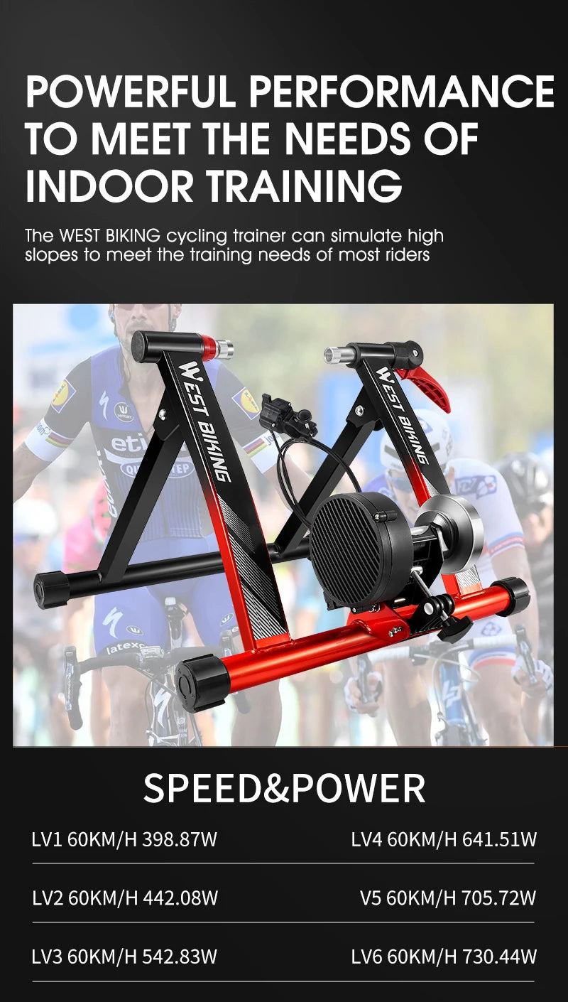 WEST BIKING Indoor Cycling Trainer 6 Speed Magnetic Resistance Wire Control Bike Trainer MTB Road Bike Roller Cycling Platform