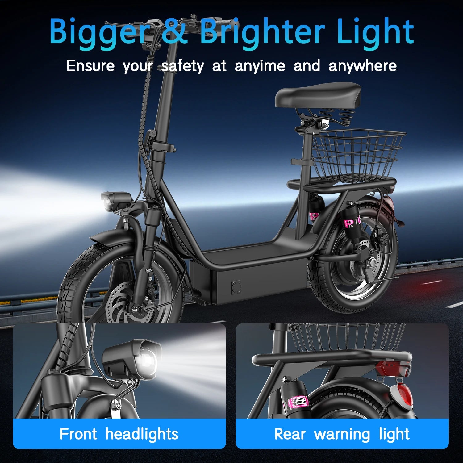 EcoRider 500X: Foldable Electric Scooter with 500W Motor, Seat, Full Suspension, and Storage Basket