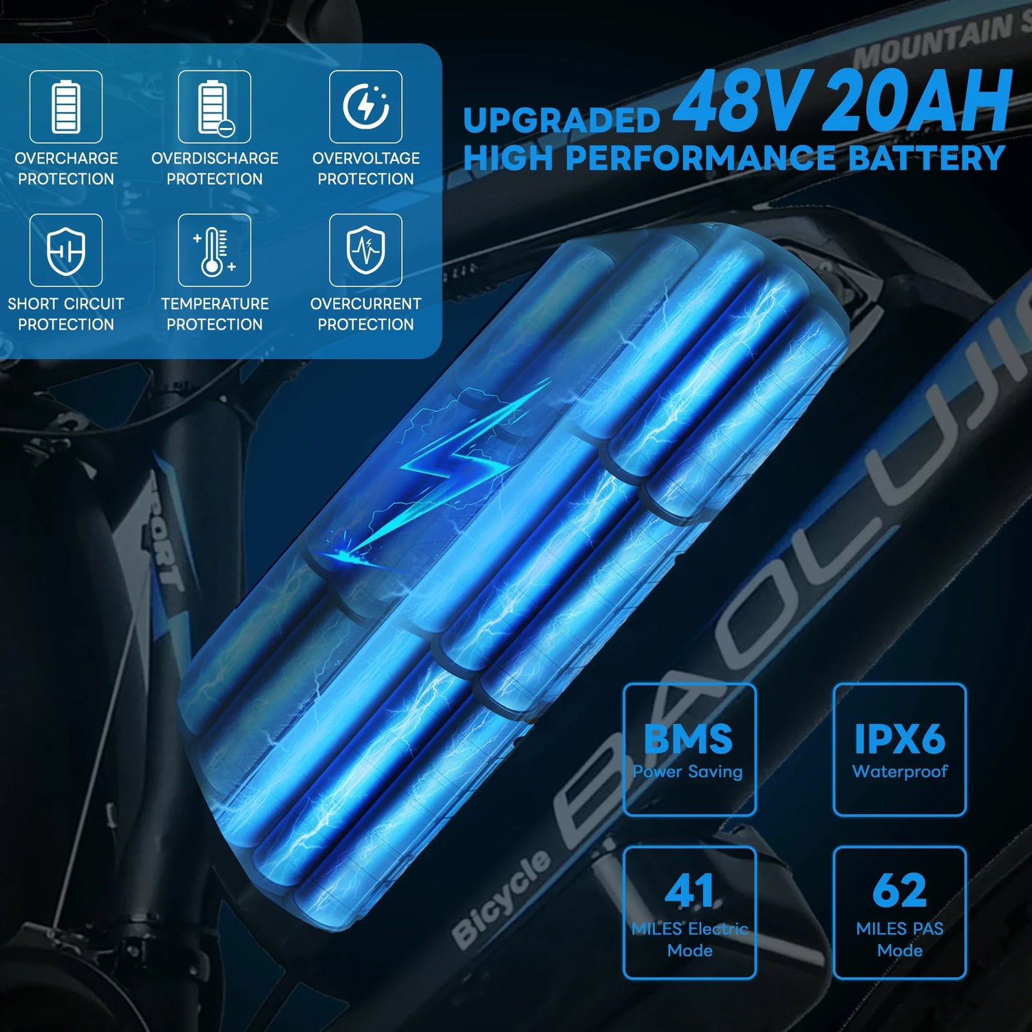Ebike 2000W Electric Bike 48V 20Ah Removable Battery 26