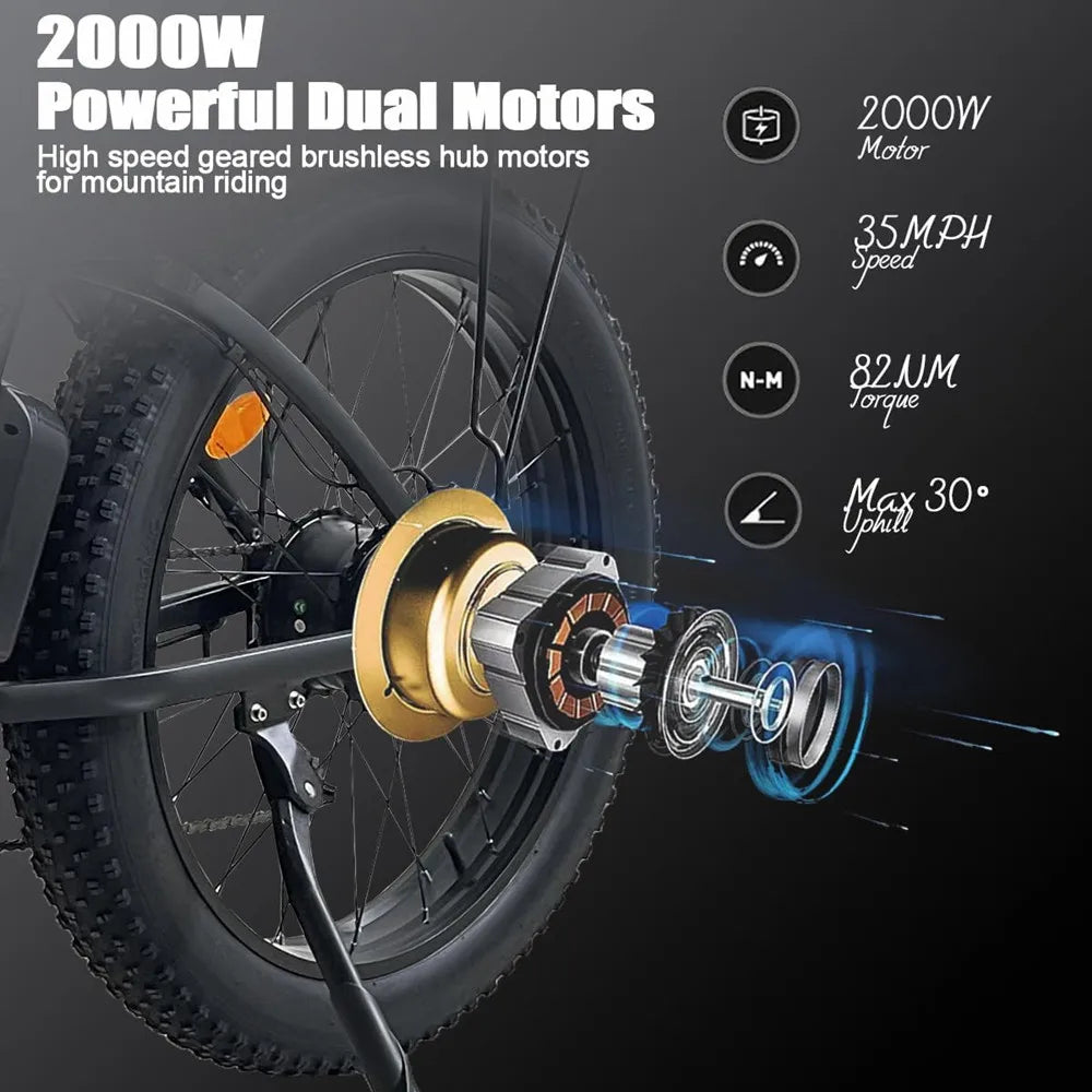 Powerful 2000W Double Motor Electric Mountain Bicycle 48V Smlro XDC600 Pro E-Bike 26*4.0 Fat Tire Front Rear Motorcycle
