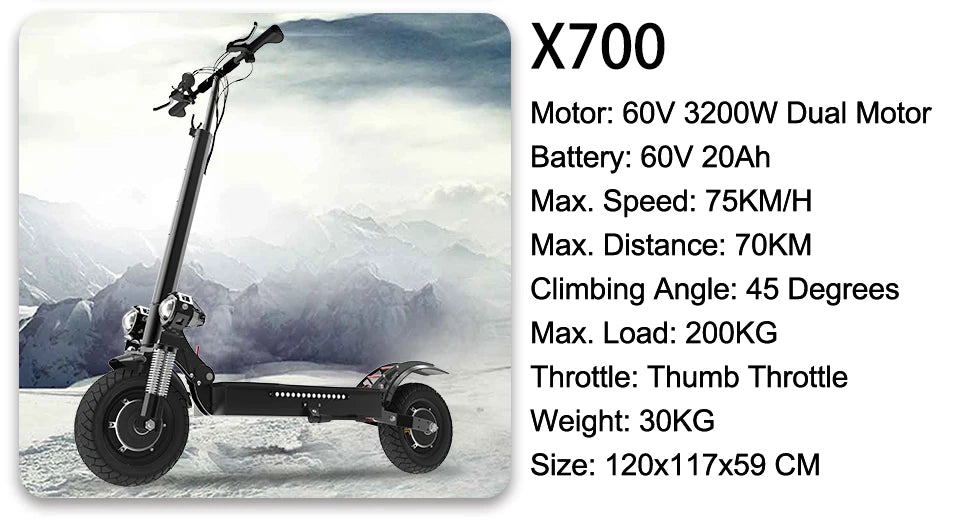 TurboVoyager 5600: 72V 5600W Off-Road Electric Scooter – 90 km/h Max Speed, 110 km Range, Foldable Design