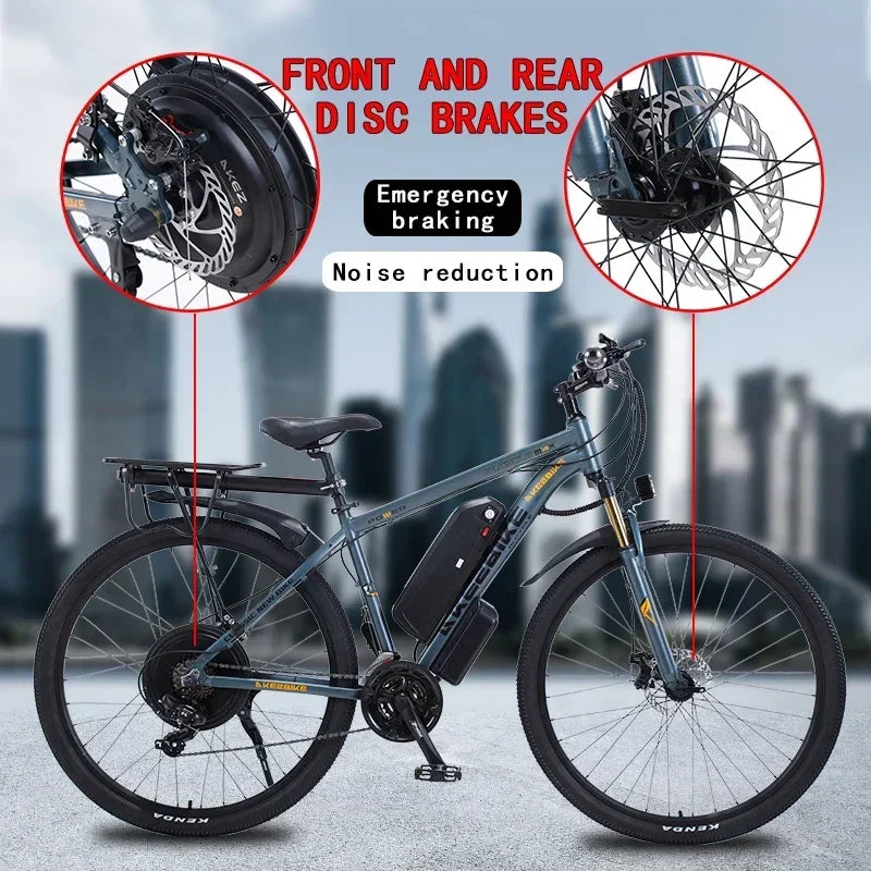 EBIKE 1000W City Electric Bike Removable 13Ah Lithium-ion Battery Ebike 60 Miles Range Dual Disc Brakes Alloy Electric Bicycle