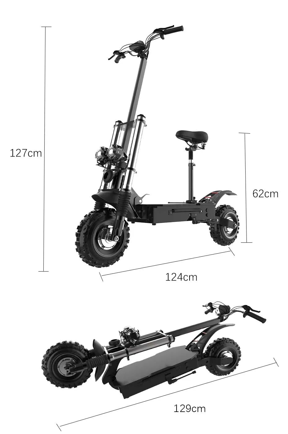 TurboVoyager 5600: 72V 5600W Off-Road Electric Scooter – 90 km/h Max Speed, 110 km Range, Foldable Design