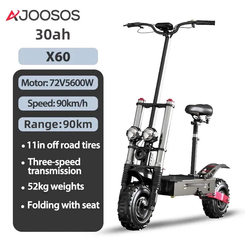 TurboVoyager 5600: 72V 5600W Off-Road Electric Scooter – 90 km/h Max Speed, 110 km Range, Foldable Design