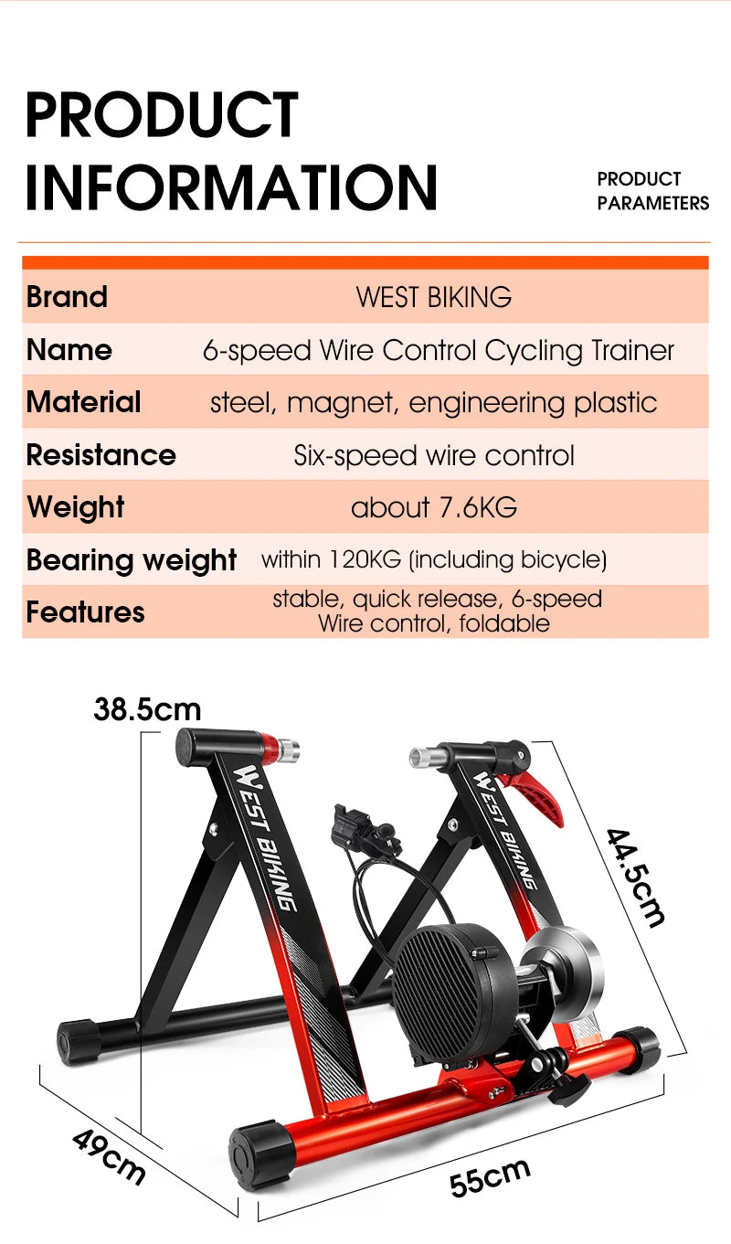 WEST BIKING Indoor Cycling Trainer 6 Speed Magnetic Resistance Wire Control Bike Trainer MTB Road Bike Roller Cycling Platform