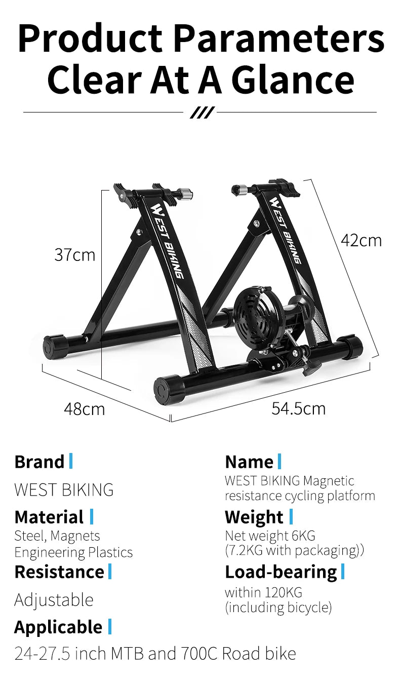 WEST BIKING Indoor Cycling Trainer 6 Speed Magnetic Resistance Wire Control Bike Trainer MTB Road Bike Roller Cycling Platform