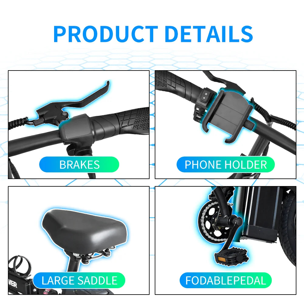 IDOTAT Bicycle Foldable Electric Bike W/ Seat & Basket 14'' 48V 10Ah 400W Motor 22Miles Range 20 MPH Top Speed Ebike for Adults