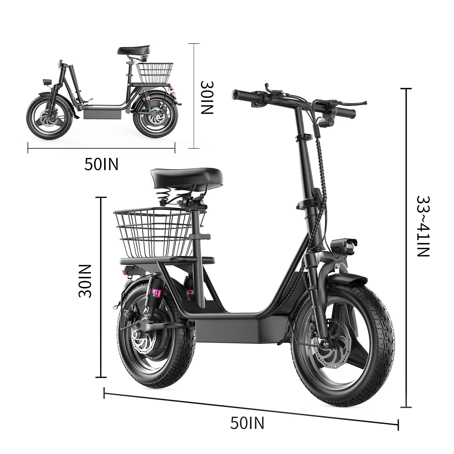 EcoRider 500X: Foldable Electric Scooter with 500W Motor, Seat, Full Suspension, and Storage Basket