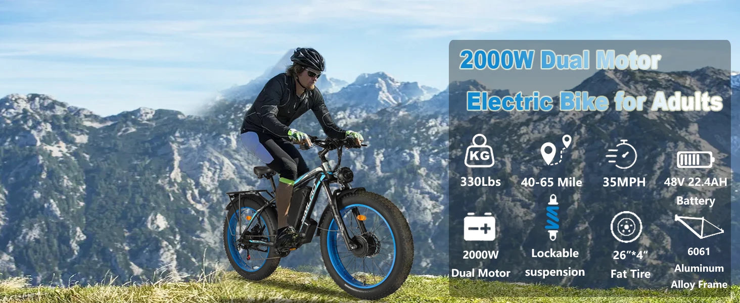 Powerful 2000W Double Motor Electric Mountain Bicycle 48V Smlro XDC600 Pro E-Bike 26*4.0 Fat Tire Front Rear Motorcycle