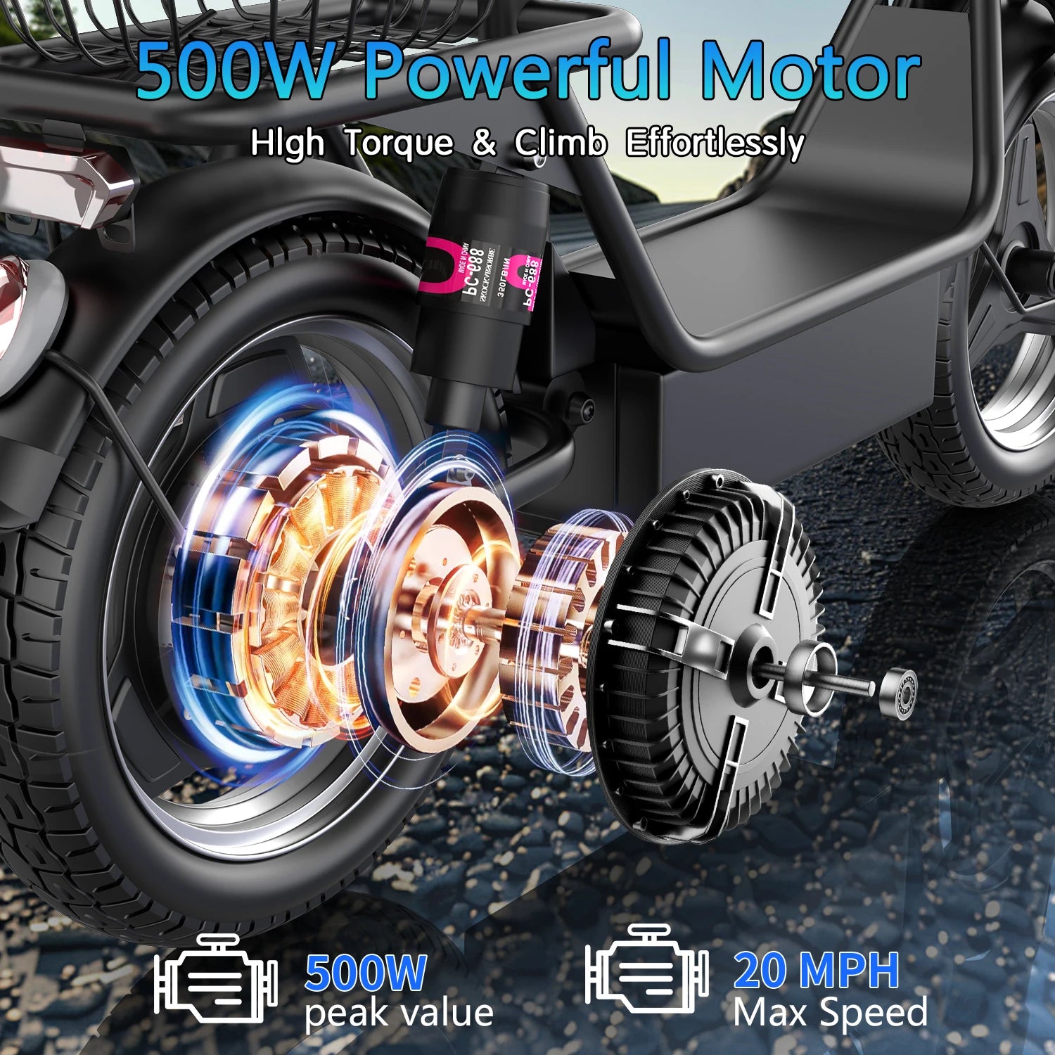 EcoRider 500X: Foldable Electric Scooter with 500W Motor, Seat, Full Suspension, and Storage Basket