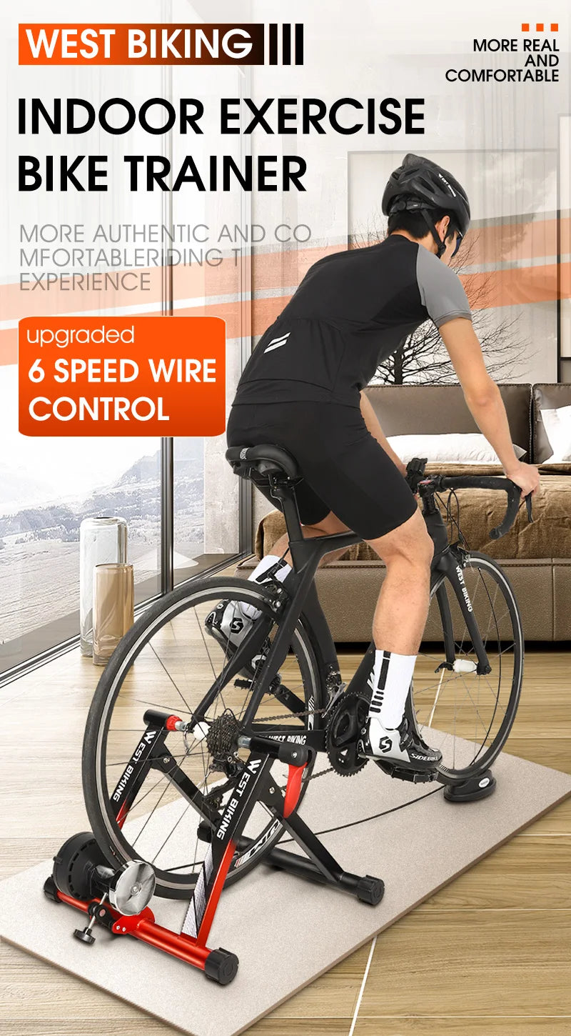 WEST BIKING Indoor Cycling Trainer 6 Speed Magnetic Resistance Wire Control Bike Trainer MTB Road Bike Roller Cycling Platform