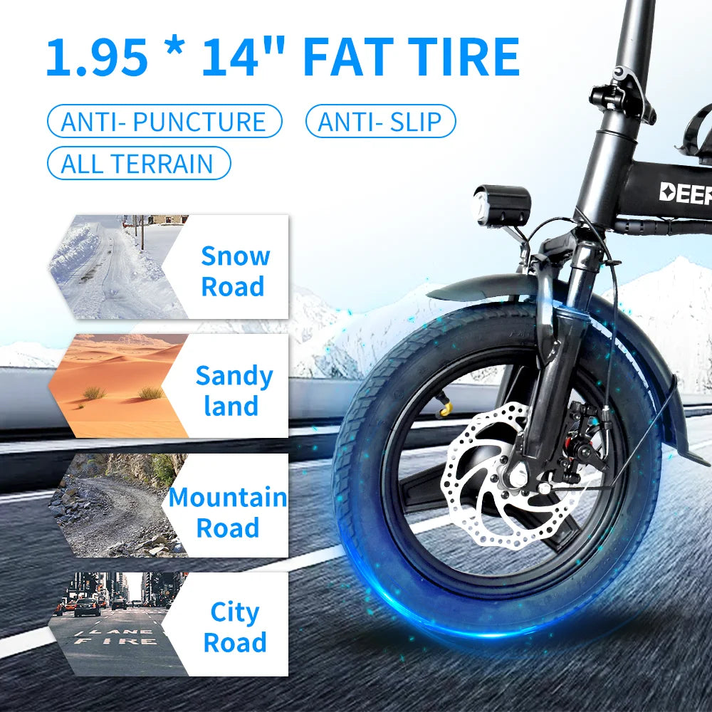 IDOTAT Bicycle Foldable Electric Bike W/ Seat & Basket 14'' 48V 10Ah 400W Motor 22Miles Range 20 MPH Top Speed Ebike for Adults