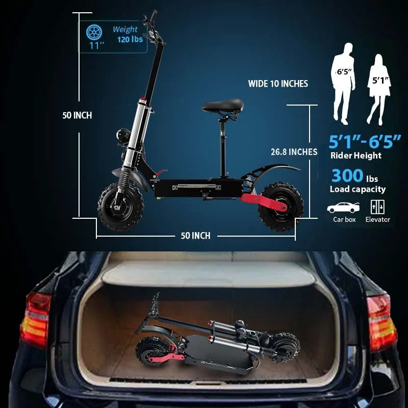 TurboVoyager 5600: 72V 5600W Off-Road Electric Scooter – 90 km/h Max Speed, 110 km Range, Foldable Design