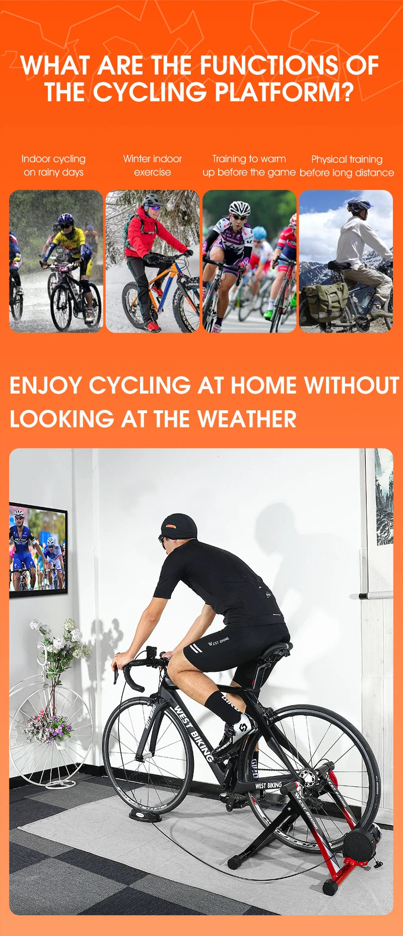 WEST BIKING Indoor Cycling Trainer 6 Speed Magnetic Resistance Wire Control Bike Trainer MTB Road Bike Roller Cycling Platform