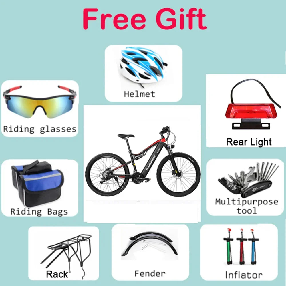 RANDRIDE YG90 Electric Bicycle 1000W 48V17AH Hydraulic Brake Ebike with Full Suspension  21 Gears Shift Free Rack