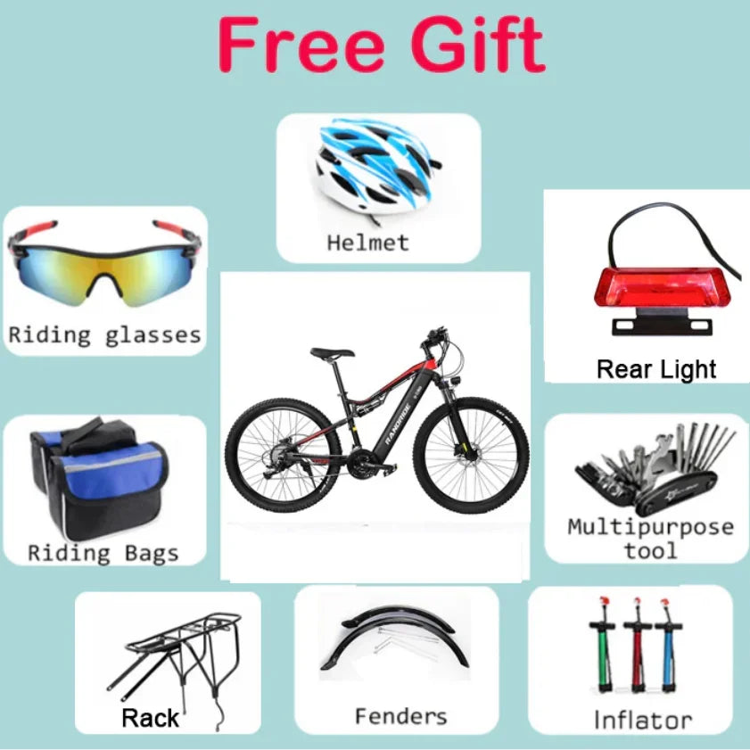 RANDRIDE YG90 Electric Bicycle 1000W 48V17AH Hydraulic Brake Ebike with Full Suspension  21 Gears Shift Free Rack