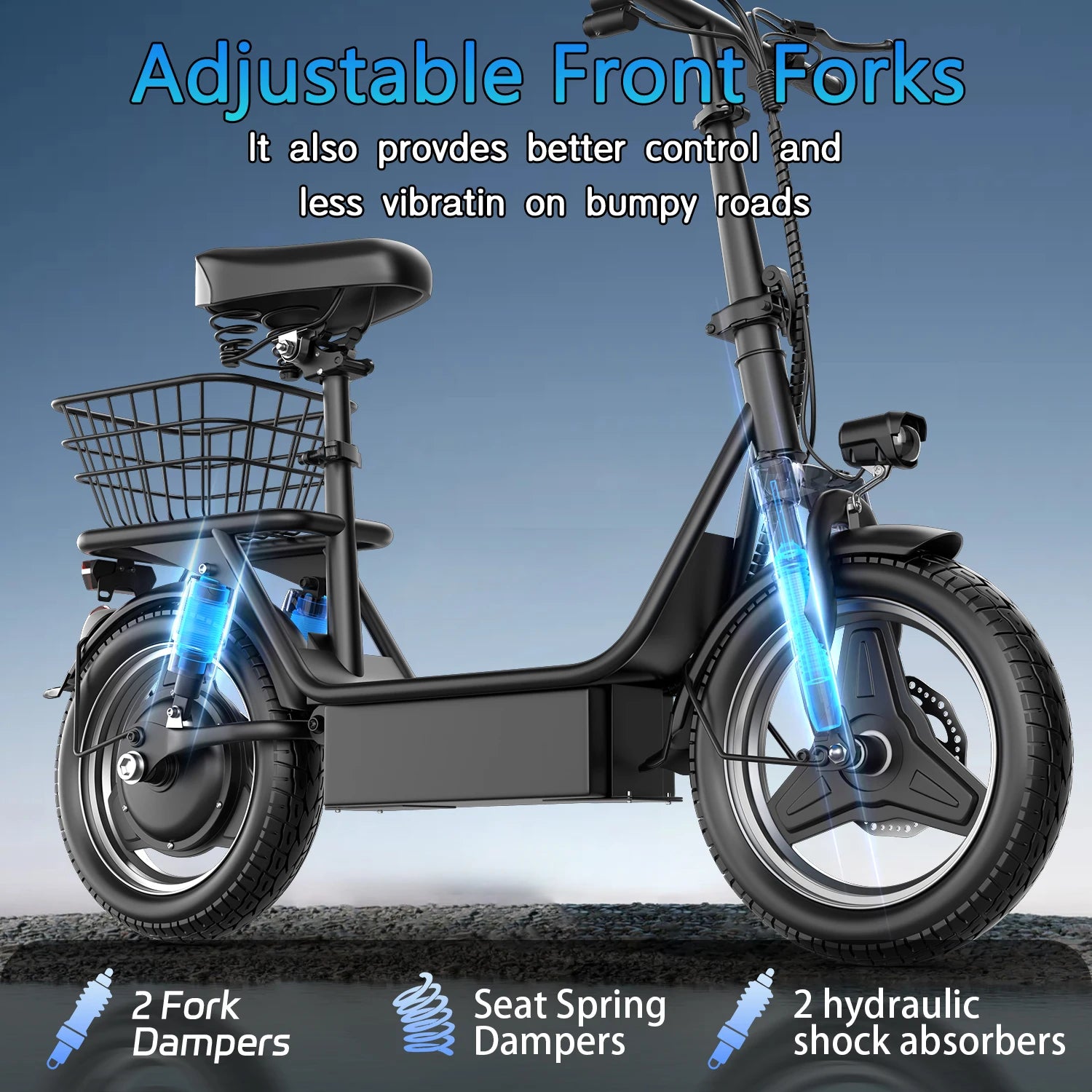 EcoRider 500X: Foldable Electric Scooter with 500W Motor, Seat, Full Suspension, and Storage Basket