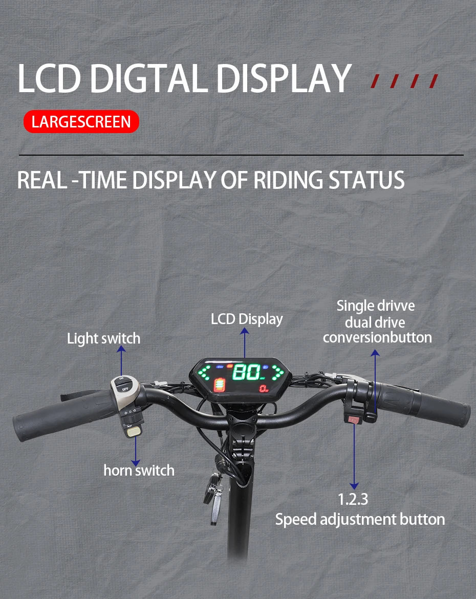 TurboVoyager 5600: 72V 5600W Off-Road Electric Scooter – 90 km/h Max Speed, 110 km Range, Foldable Design